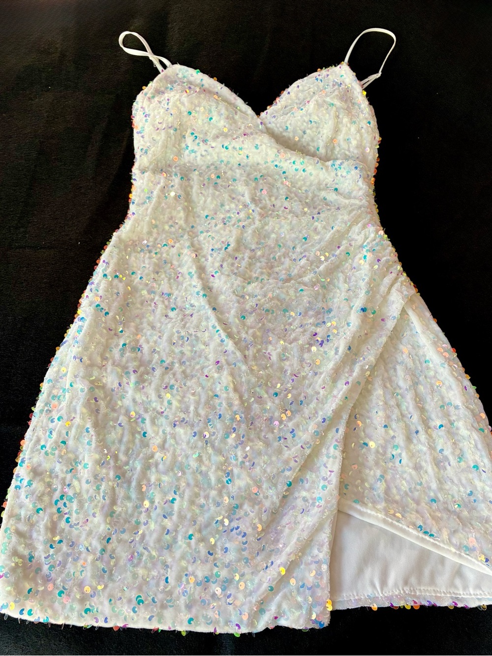 Crystal Doll White Sequin Mini Dress Size Small Spaghetti Strap